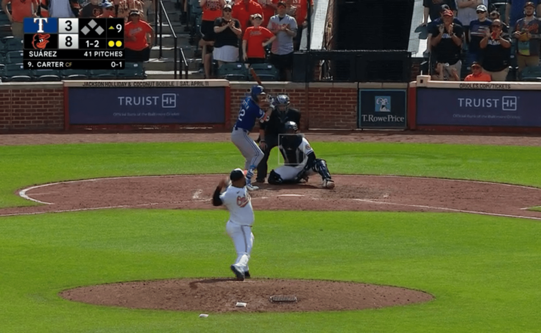 Juego entre Orioles y Texas. Imagen caputra.